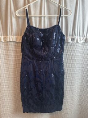 Navy Sequin Spaghetti-Strap Mini Dress